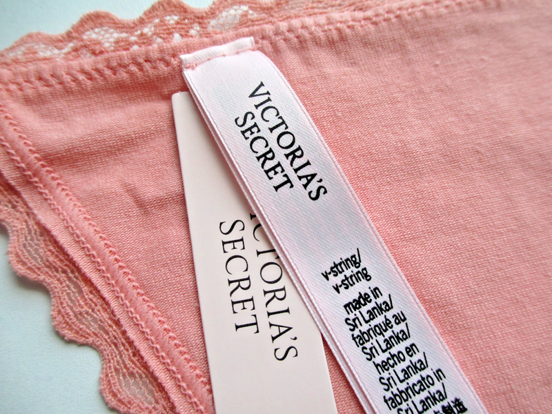 VICTORIA'S SECRET Cotton V-String Thong Panty VS Lace Trim S M L XL Orange Peach