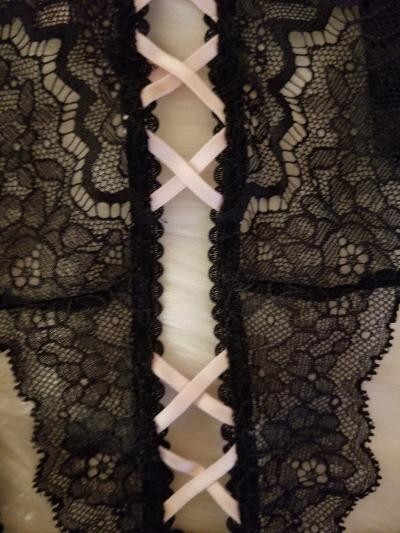 VICTORIA'S SECRET DREAM ANGELS LACE-UP OUVERT CHEEKINI PANTY MEDIUM BLACK NWT