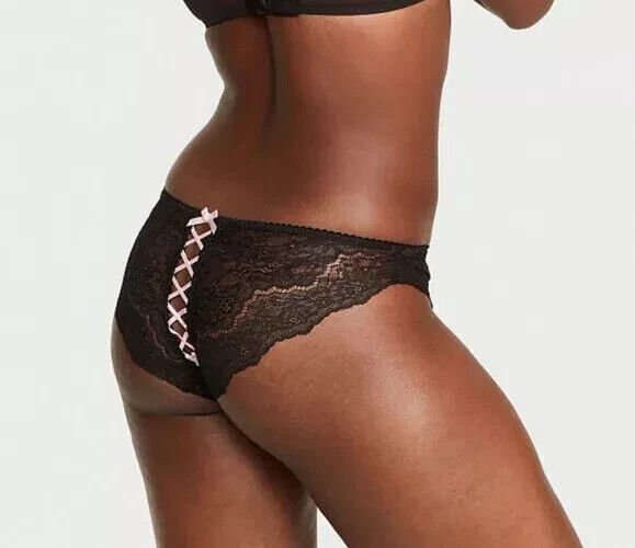 VICTORIA'S SECRET DREAM ANGELS LACE-UP OUVERT CHEEKINI PANTY MEDIUM BLACK NWT