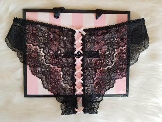 VICTORIA'S SECRET DREAM ANGELS LACE-UP OUVERT CHEEKINI PANTY MEDIUM BLACK NWT