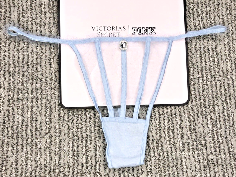 Victoria's Secret Dream Angels NWT XL Blue Glitter Tulle Thong Panty Ruffle