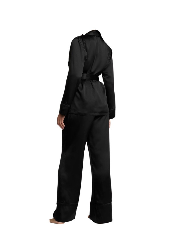Victoria's Secret Dream Satin Wrap Top & Bottom Long Pajama Set Black NWT