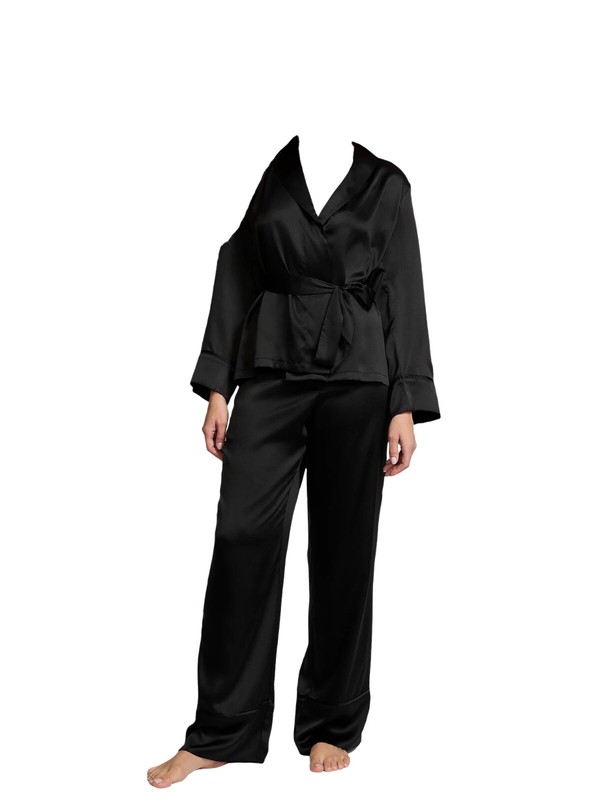 Victoria's Secret Dream Satin Wrap Top & Bottom Long Pajama Set Black NWT