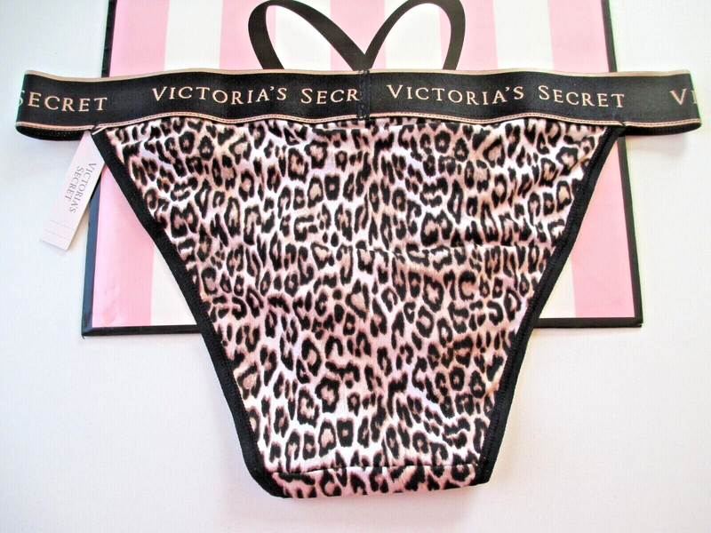 VICTORIA'S SECRET Logo Elastic Waist Leopard Cotton Tanga Bikini Panty S M L XL