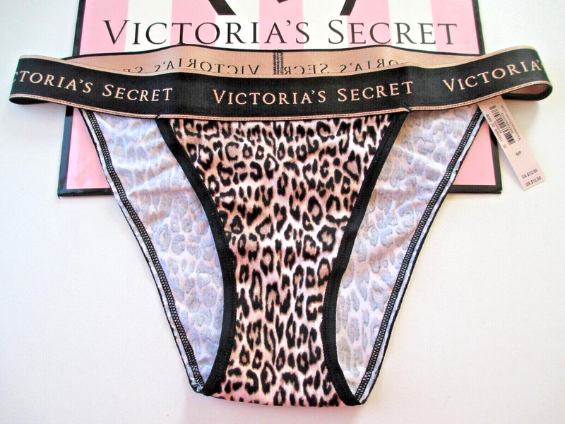 VICTORIA'S SECRET Logo Elastic Waist Leopard Cotton Tanga Bikini Panty S M L XL