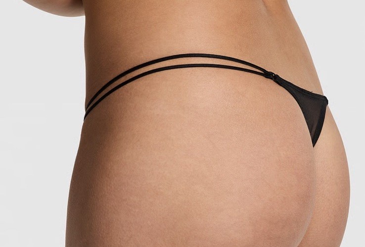 Victoria's Secret “PINK” Mesh Micro Strappy Thong Black X-Small