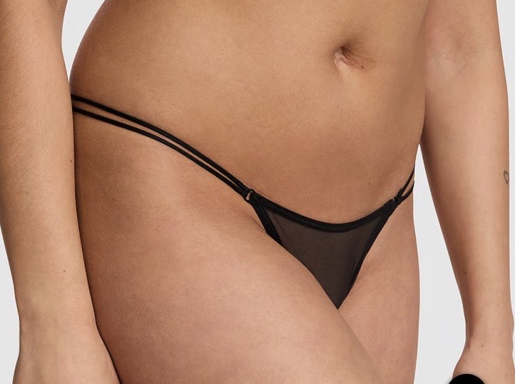 Victoria's Secret “PINK” Mesh Micro Strappy Thong Black X-Small