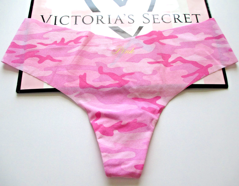VICTORIA'S SECRET PINK No Show Thong Panty VS Pink Camo S M L XL Camouflage NWT