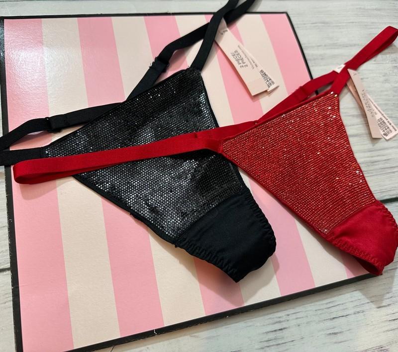 Victoria's Secret Rhinestones VERY SEXY Shine V-String Panty Red Black