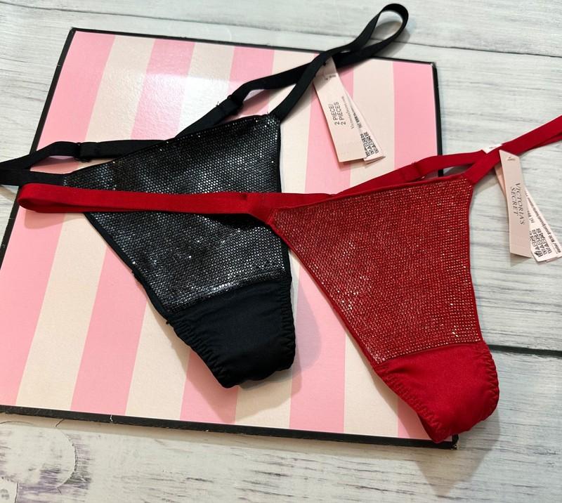 Victoria's Secret Rhinestones VERY SEXY Shine V-String Panty Red Black