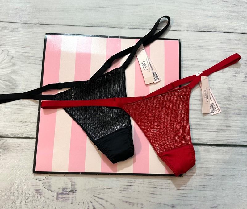 Victoria's Secret rhinestones VERY SEXY Shine V-String Panty Red Black