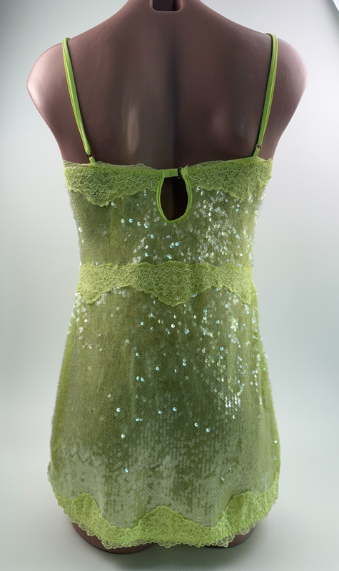 Victoria's Secret Sequin Spaghetti Straps Mini Dress Neon Yellow Size L NWT