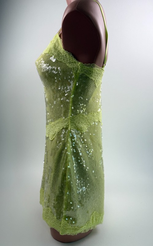 Victoria's Secret Sequin Spaghetti Straps Mini Dress Neon Yellow Size L NWT