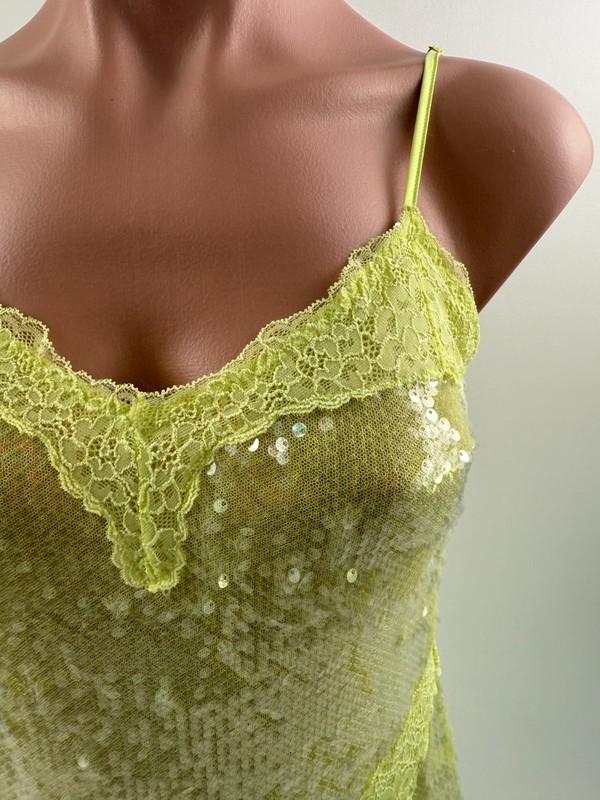 Victoria's Secret Sequin Spaghetti Straps Mini Dress Neon Yellow Size L NWT