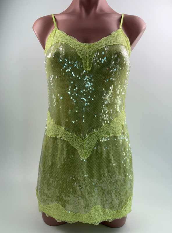 Victoria's Secret Sequin Spaghetti Straps Mini Dress Neon Yellow Size L NWT