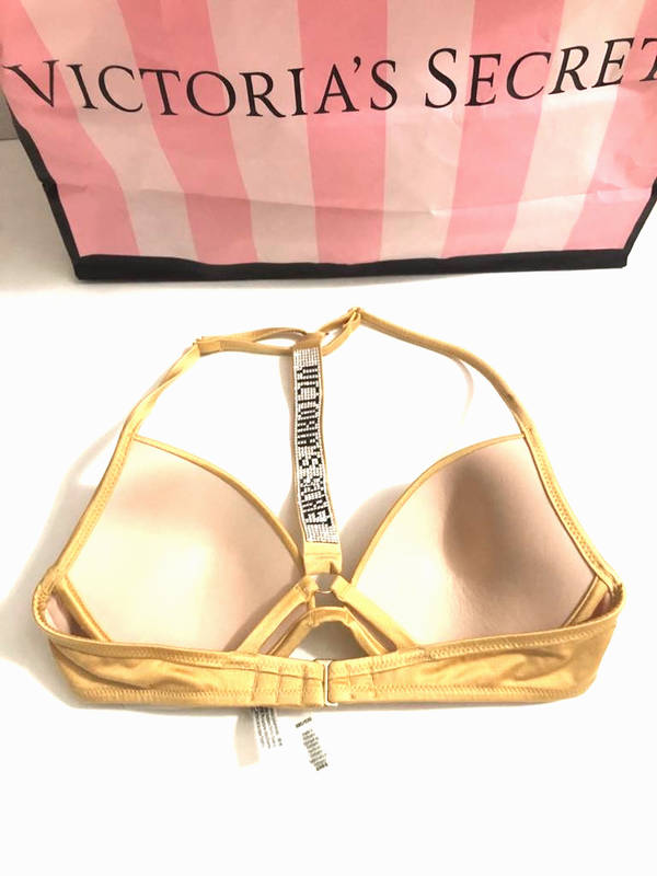 Victoria's Secret Shine Strap Fabulous Push Up Bikini Swim Top Gold NWT