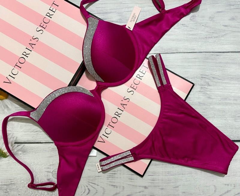 Victoria's Secret Shine Trim Swim Very Sexy Push-Up Double Brazilian Set Pink