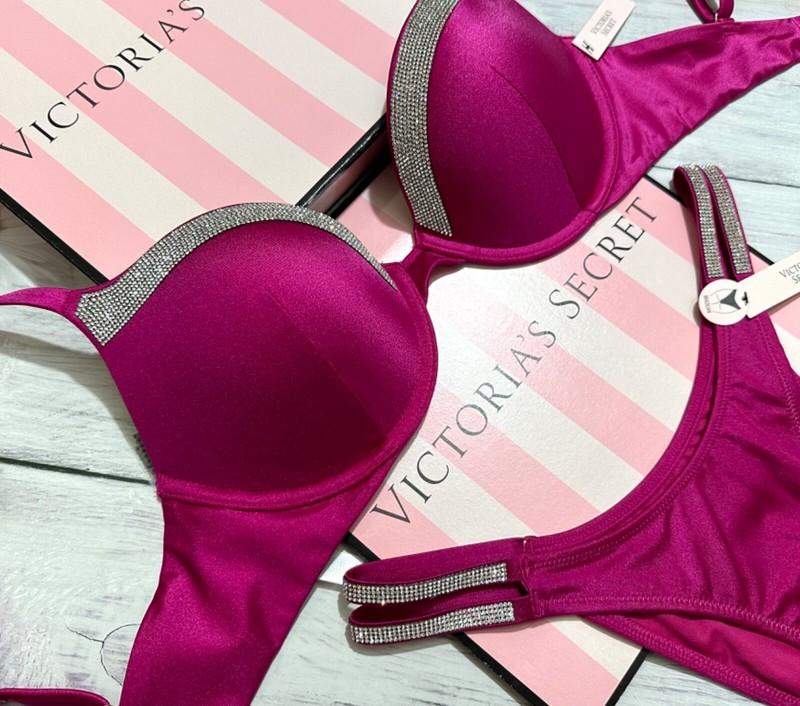 Victoria's Secret Shine Trim Swim Very Sexy Push-Up Double Brazilian Set Pink