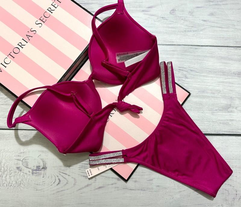 Victoria's Secret Shine Trim Swim Very Sexy Push-Up Double Brazilian Set Pink