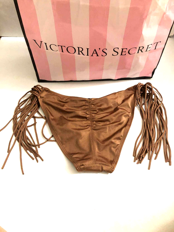 Victoria's Secret Strappy Swim Bikini Cheeky Bottom Brown With Tassel NWT