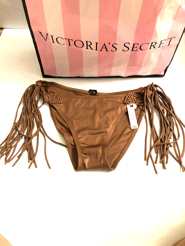 Victoria's Secret Strappy Swim bikini Cheeky Bottom Brown with Tassel NWT