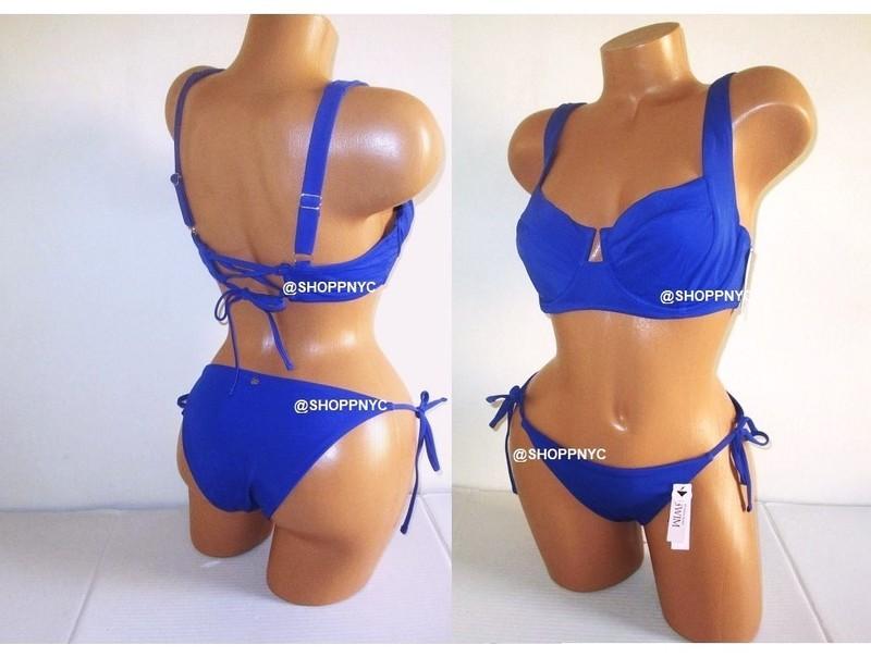 VICTORIA'S SECRET SWIM 38DD Lace-Up Strappy Top Bikini Set Side Tie Bottom L XL