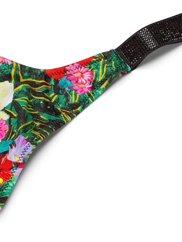 Victoria's Secret Swim Rhinestone Shine Strap Thong Bikini Bottom Floral NWT