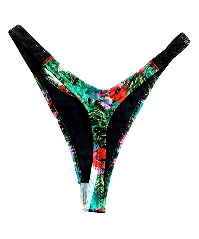 Victoria's Secret Swim Rhinestone Shine Strap Thong Bikini Bottom Floral NWT