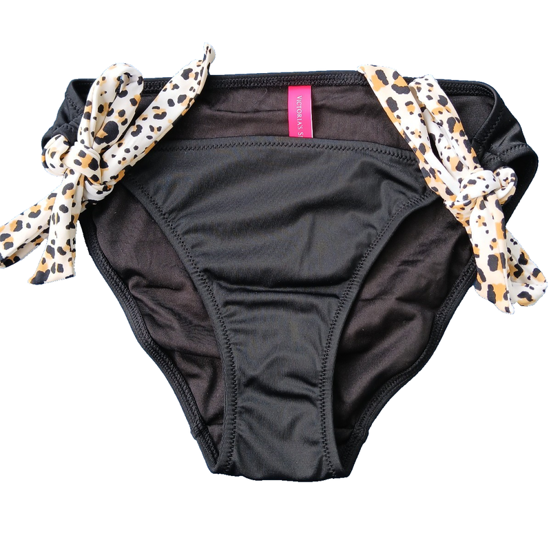 Victoria's Secret Swim Side-tie Bikini Bottom Black with Leopard Print size S M