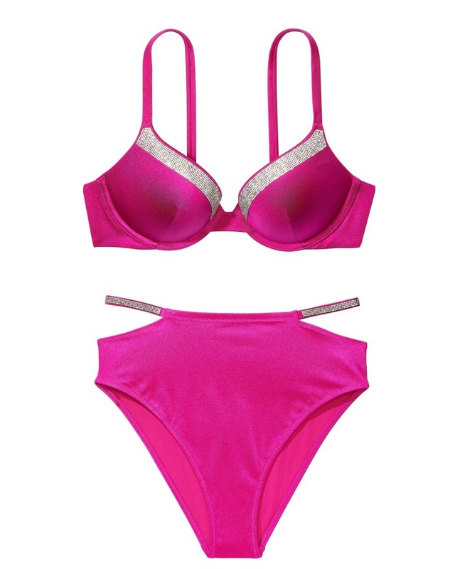 VICTORIA'S SECRET SWIM Very Sexy Shine-Trim Push-Up High Waist Cheeky Set Pink