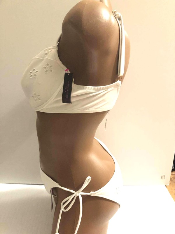 Victoria's Secret Swim Wicked Top String Bottom Bikini 2 PC Set White Eyelet NWT