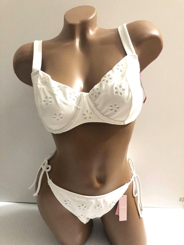 Victoria's Secret Swim Wicked Top String Bottom Bikini 2 PC Set White Eyelet NWT