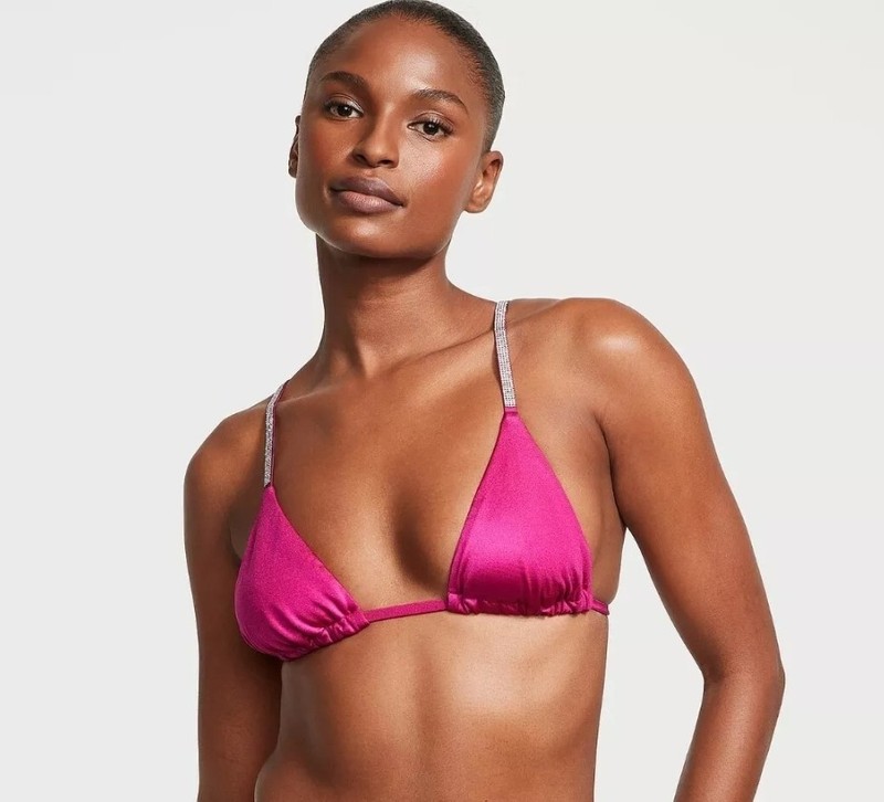 VICTORIA'S SECRET TRIANGLE SHINE STRAP SWIM BIKINI TOP BERRY BLUSH SIZE S NWT