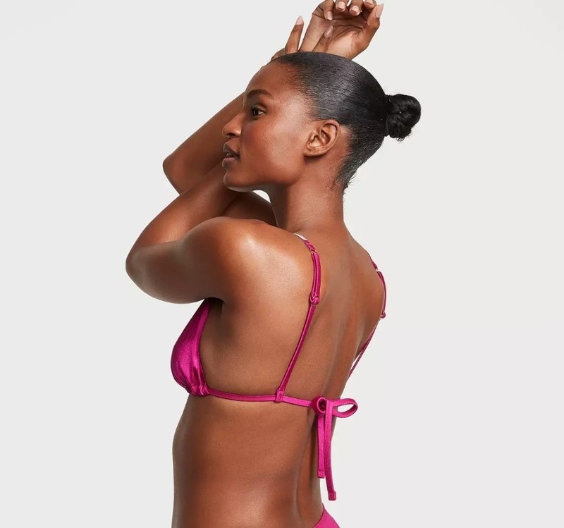 VICTORIA'S SECRET TRIANGLE SHINE STRAP SWIM BIKINI TOP BERRY BLUSH SIZE S NWT