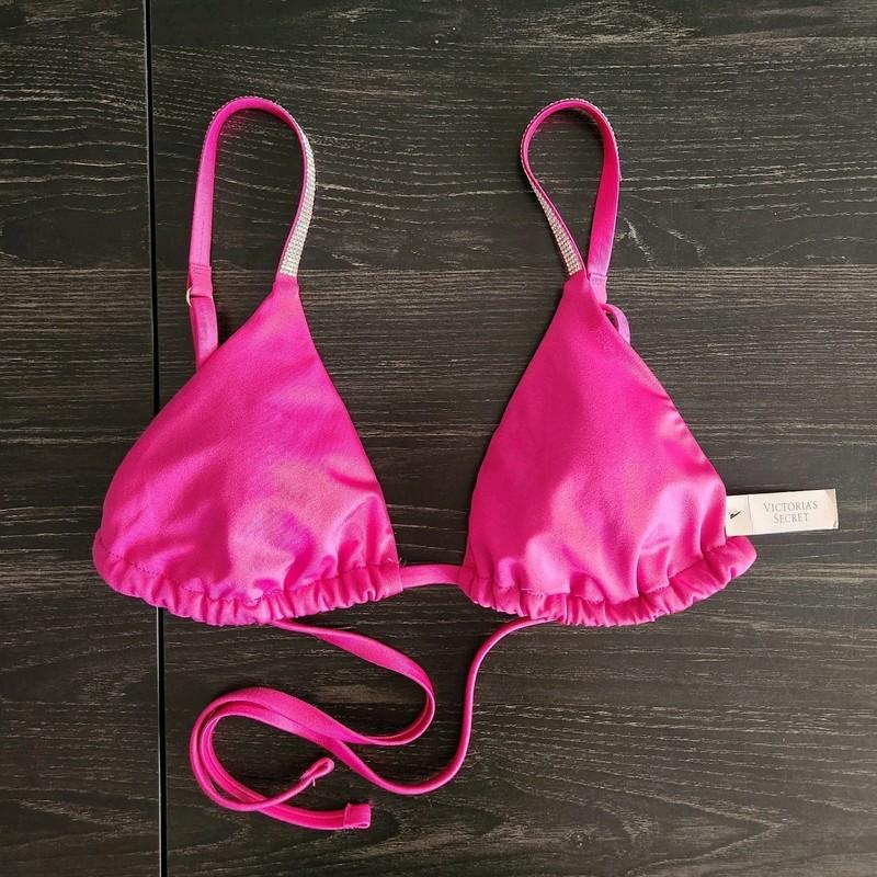 VICTORIA'S SECRET TRIANGLE SHINE STRAP SWIM BIKINI TOP BERRY BLUSH SIZE S NWT