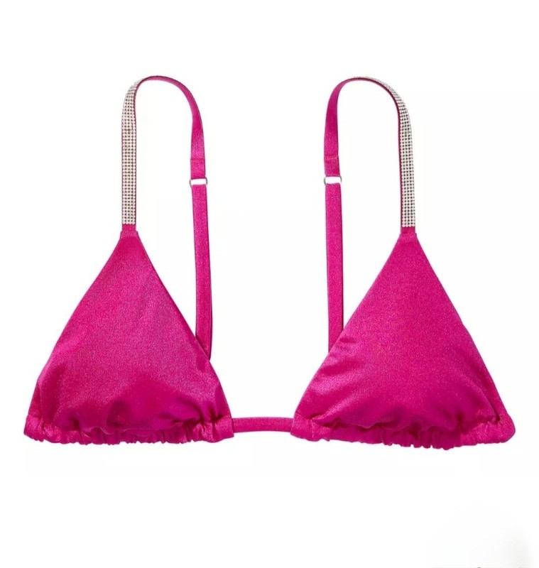 VICTORIA'S SECRET TRIANGLE SHINE STRAP SWIM BIKINI TOP BERRY BLUSH SIZE S NWT
