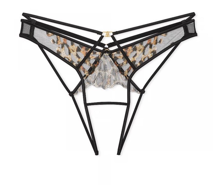 VICTORIA’S SECRET VERY SEXY Embroidered Leopard Open Brazilian Large