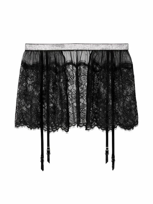 VICTORIA'S SECRET VERY SEXY SHINE STRAP LACE SKIRT W/ GARTERS SHEER XS/S M/L NWT