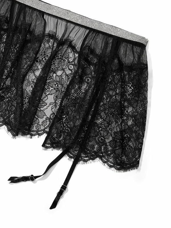 VICTORIA'S SECRET VERY SEXY SHINE STRAP LACE SKIRT W/ GARTERS SHEER XS/S M/L NWT