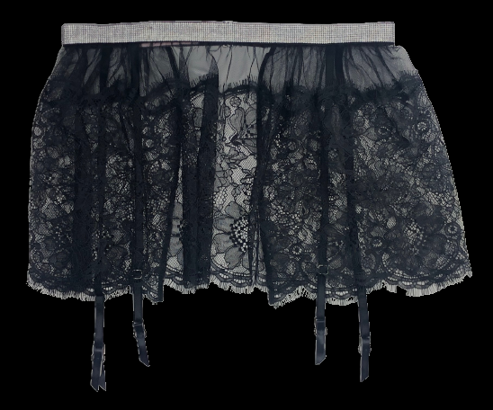 VICTORIA'S SECRET VERY SEXY SHINE STRAP LACE SKIRT W/ GARTERS SHEER XS/S M/L NWT