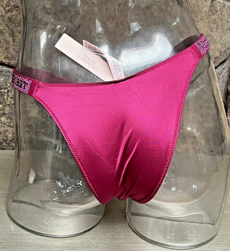 Victoria's Secret VERY SEXY Shine Strap Satin BRAZILIAN Panty Sz S MAGENTA NWT