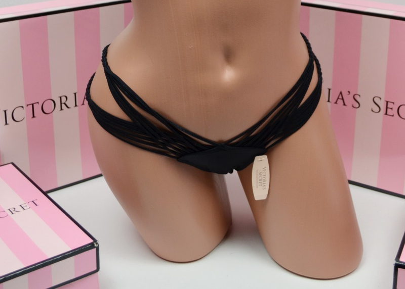 Victoria's Secret VERY SEXY Tiny Strappy Bikini Bottom Black Shimmer NWT XS