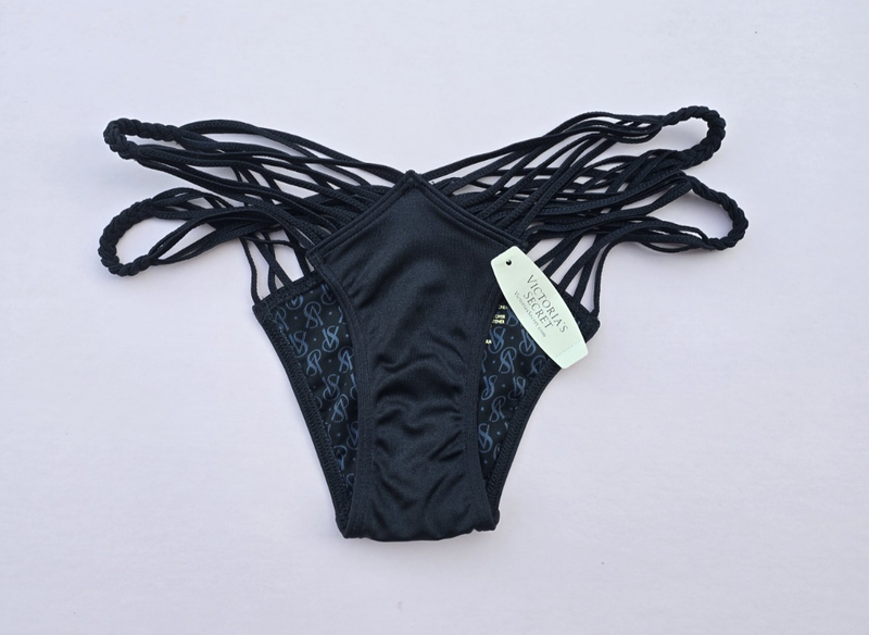Victoria's Secret VERY SEXY Tiny Strappy Bikini Bottom Black Shimmer NWT XS