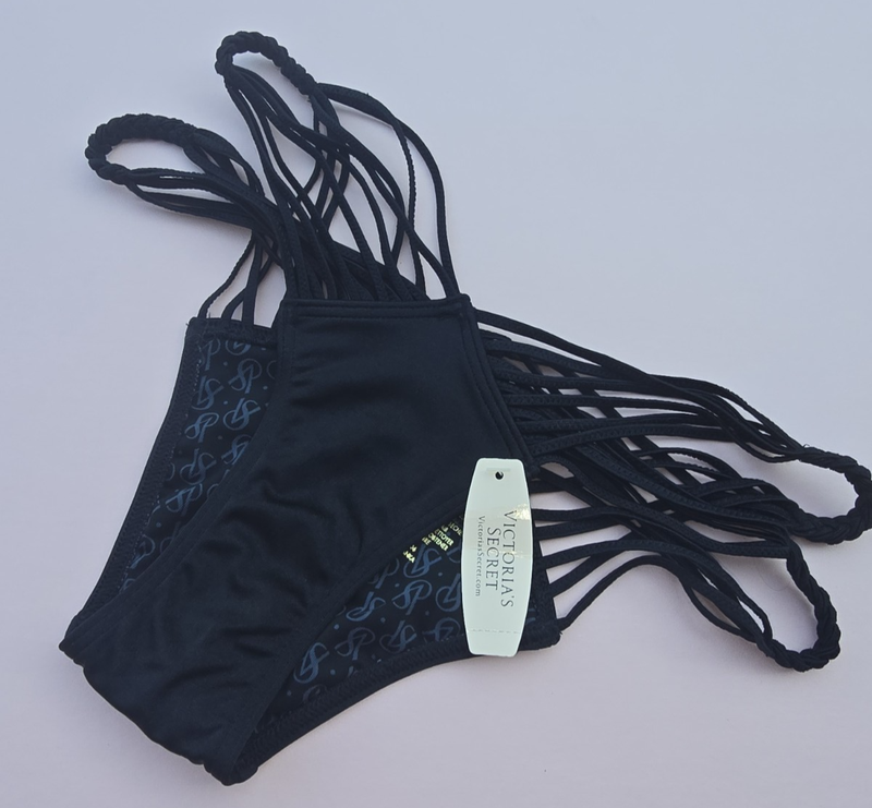 Victoria's Secret VERY SEXY Tiny Strappy Bikini Bottom Black Shimmer NWT XS