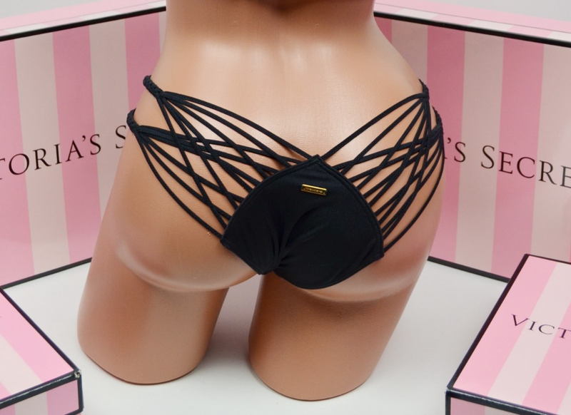 Victoria's Secret VERY SEXY tiny strappy Bikini Bottom black shimmer NWT XS