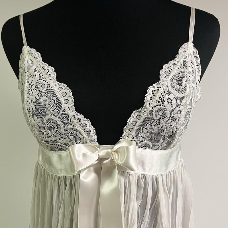 Victoria's Secret White Baby Doll Nightie W/Lace Top And Pleated Bottom Size M