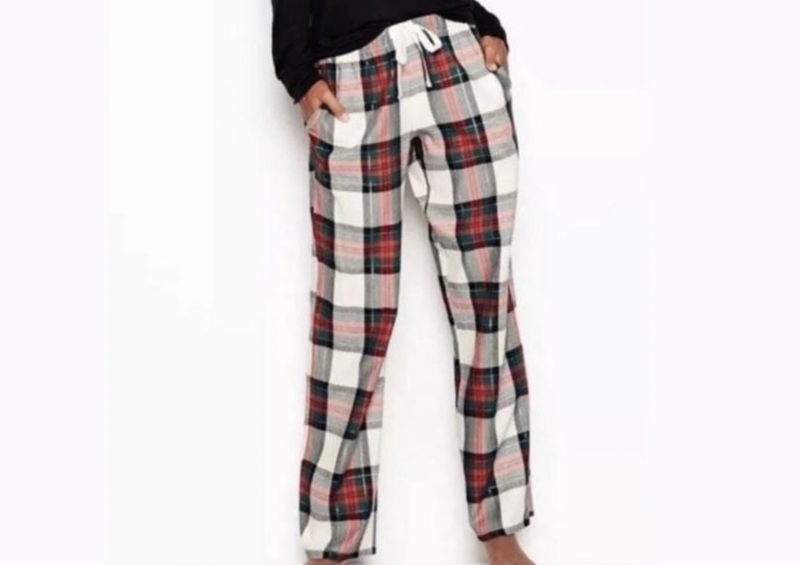 VICTORIA'S SECRET WOMEN'S GREEN RED PLAID FLANEL POCKETS PAJAMA PANT Sz L