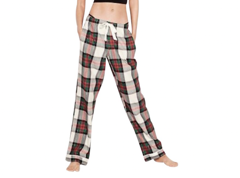 VICTORIA'S SECRET WOMEN'S GREEN RED PLAID FLANEL POCKETS PAJAMA PANT Sz L