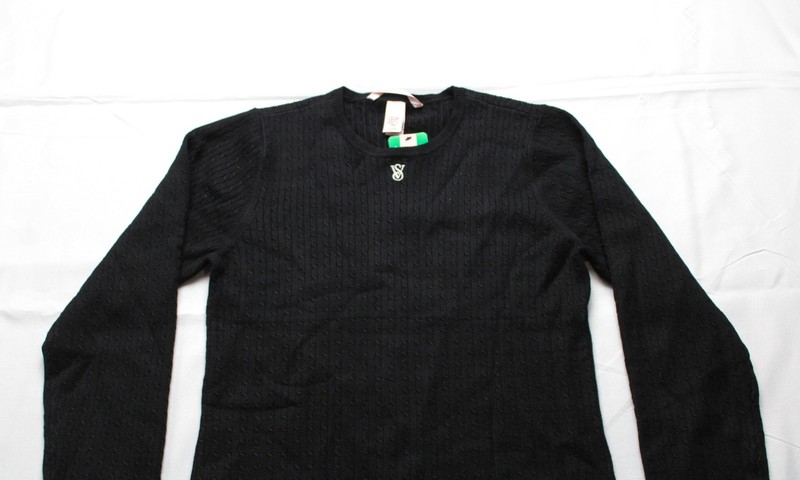 Victoria's Secret Women's Luxe Logo Detail Cable-Knit Crewneck AC2 Black Large