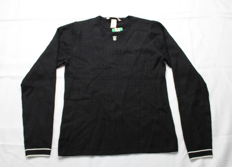 Victoria's Secret Women's Luxe Logo Detail Cable-Knit Crewneck AC2 Black Large